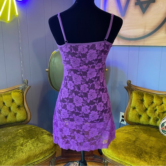 Y2K Purple Lace Lingerie Slip Dress – Sheer Floral Mini Size Medium - Picture 6 of 6